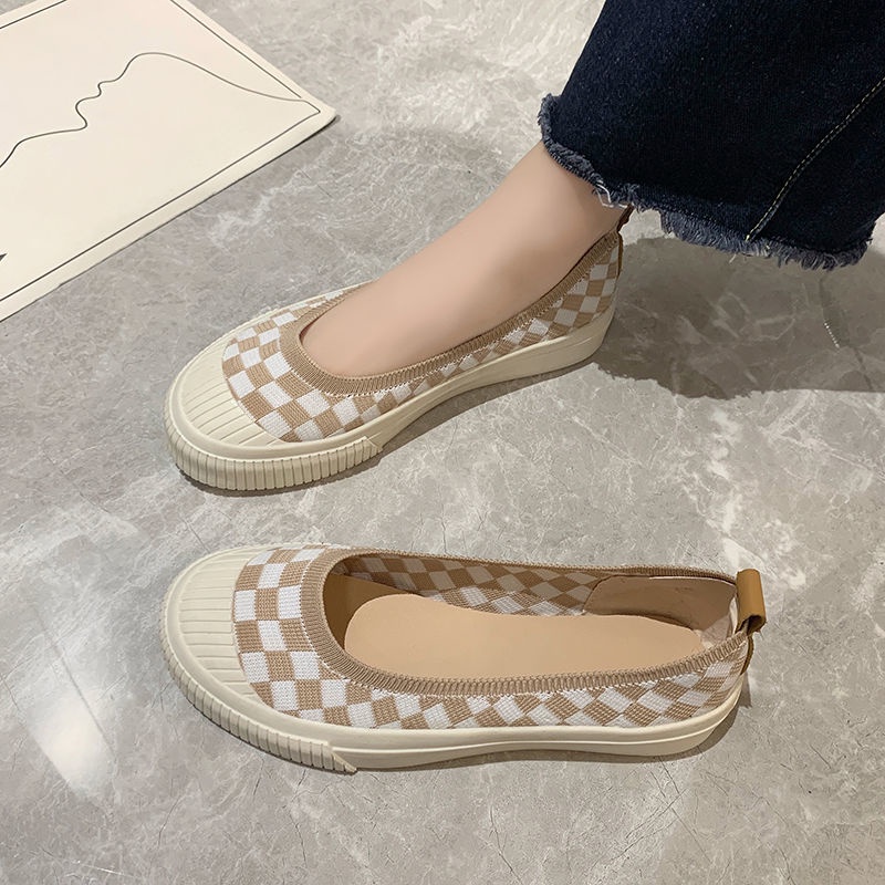 Giày Búp Bê Vải Lưới Họa Tiết Caro Thời Trang Nữ Tính