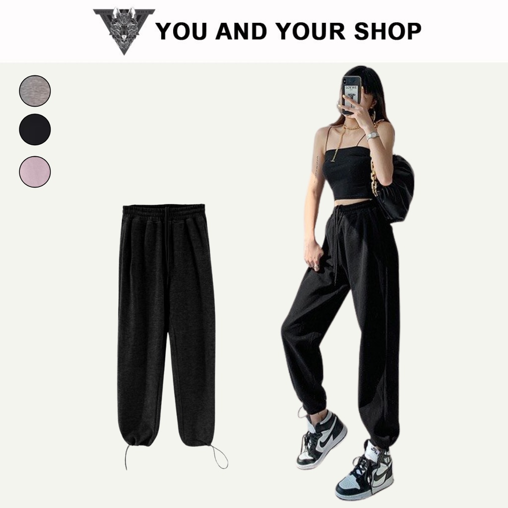 Quần thun trơn ống rộng rút dây YAYSHOP chất thun da cá dáng rộng unisex kèm ảnh thật
