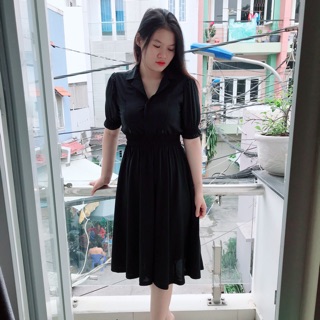 Váy Cho Con Bú Cổ Sơ Mi Đen