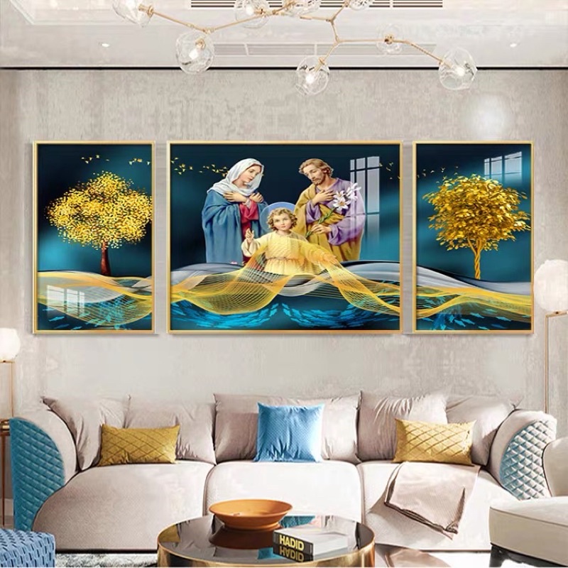 Tranh Công Giáo Tráng Gương Treo Tường Chúa Giêsu và Đức Mẹ/ Gia đình Thánh Gia Bình An Làm Quà Tân Gia