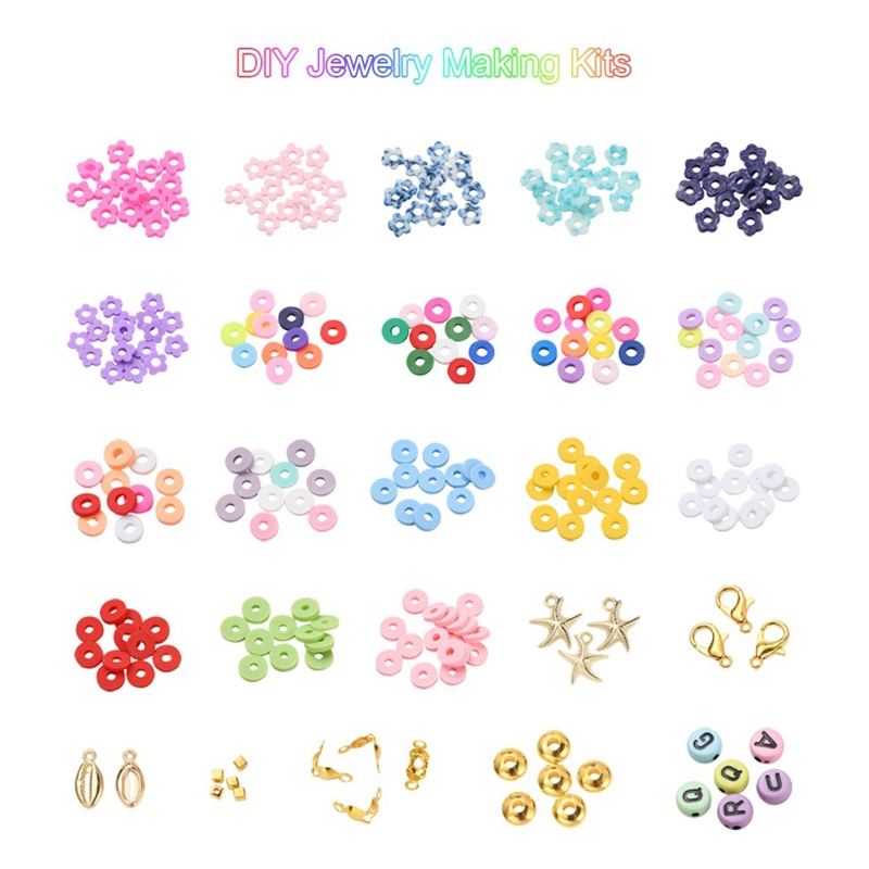 Hộp Hạt Đất Sét Dẹp In Chữ Nhiều Màu Sắc Dùng Làm Trang Sức DIY