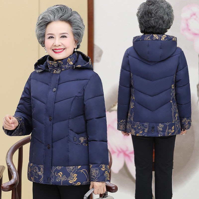 Phụ nữ trung niên và cao tuổi áo khoác xuống mẹ mặc áo khoác mùa đông 60 tuổi 70 tuổi quần áo bà ngoại áo khoác đệm dày