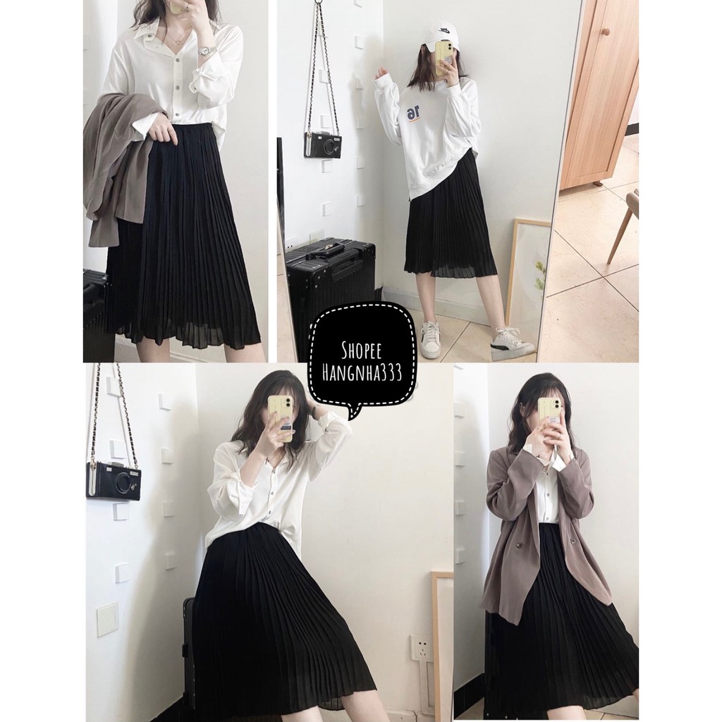 ⭕LOẠI 1 || Chân váy dáng dài dập ly basic đơn giản dễ phối đồ ULZZANG