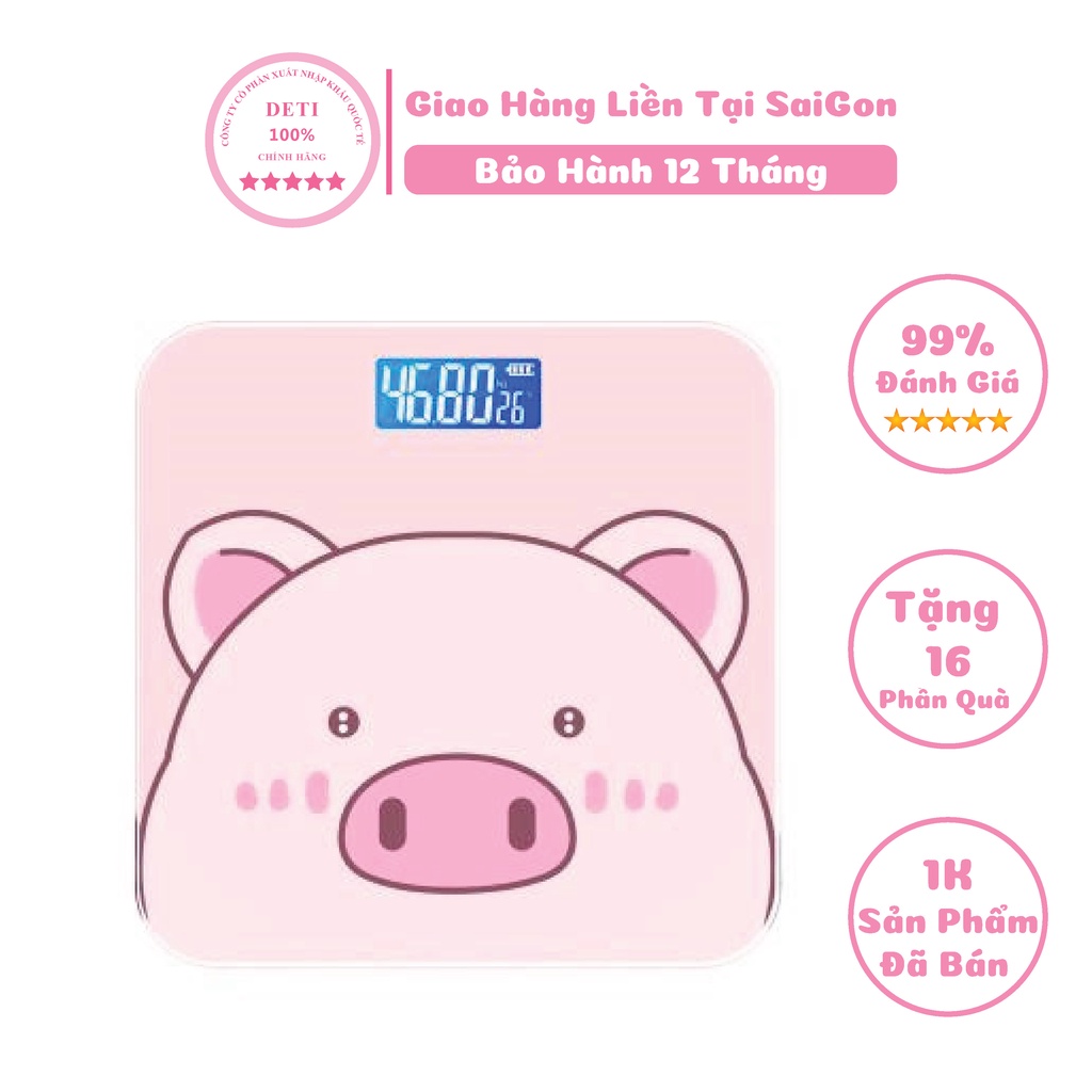 Cân điện tử sức khỏe mini thông minh heo hồng 180kg tặng pin chính hãng bảo hành 12 tháng