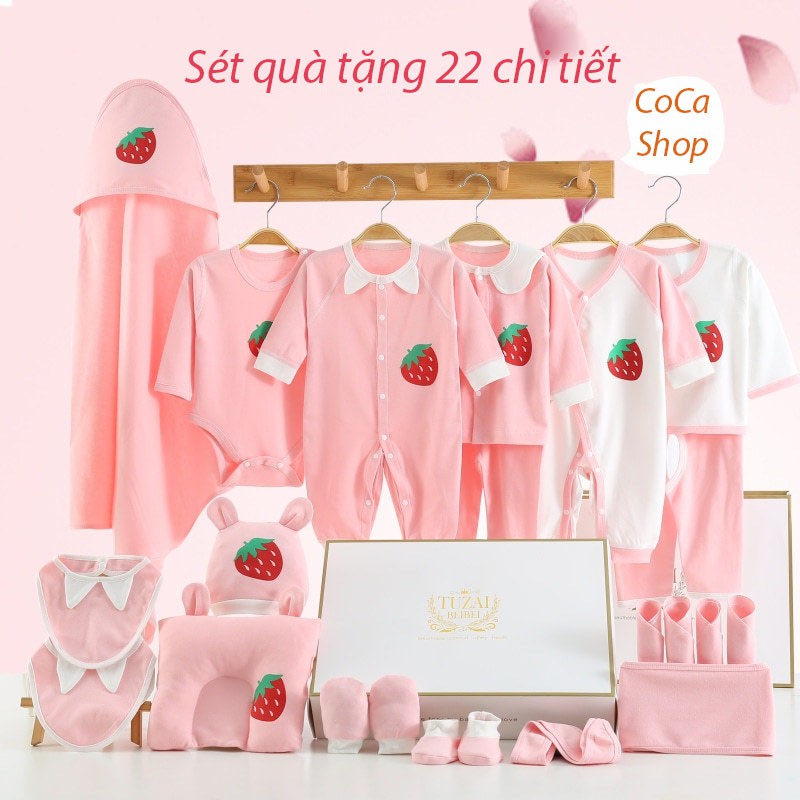 Set quà tặng sơ sinh Dâu Tây mùa hè 22 chi tiết cho bé