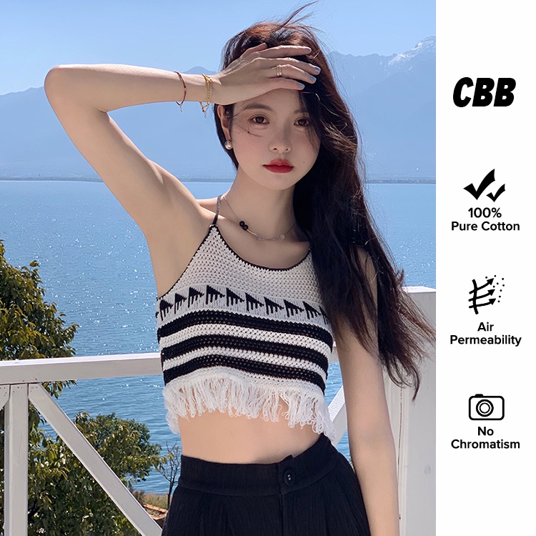 Porozi Áo croptop  hai dây phong cách Hàn Quốc thời trang cho nữ