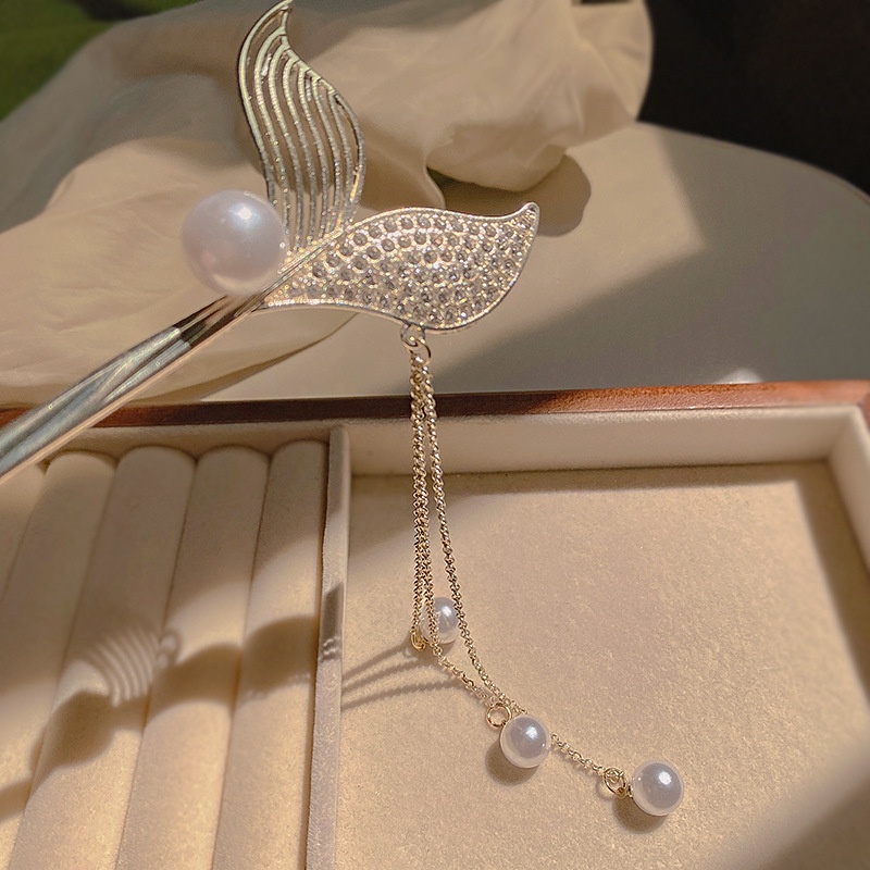 Kẹp Tóc Đuôi Nàng Tiên Cá Đính Đá Phối Ngọc Trai Thời Trang Cao Cấp