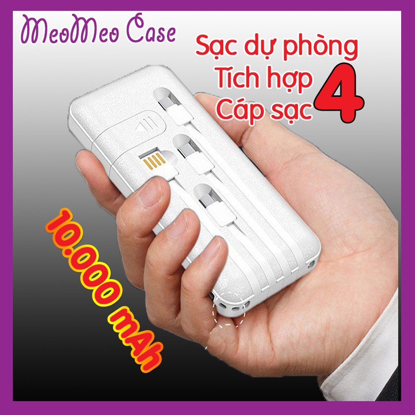 Pin sạc dự phòng SD Design THÔNG MINH KÈM 4 Cáp Sạc Micro, Lingtning, TypeC Cho Xiaomi Samsung IPhone Oppo,..