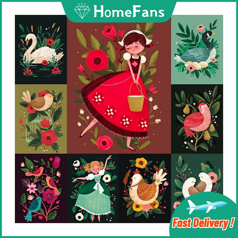 Bộ Tranh Đính Đá 5D Tự Làm Họa Tiết Động Vật Và Hoa 40x50cm Trang Trí Nhà Cửa