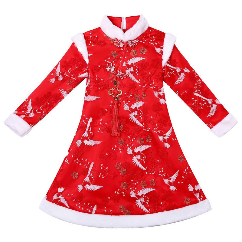 Girl Autumn And Winter Plus Chinese Style Costumes Winter Cheongsam Children Thick Long Sleeve Tang