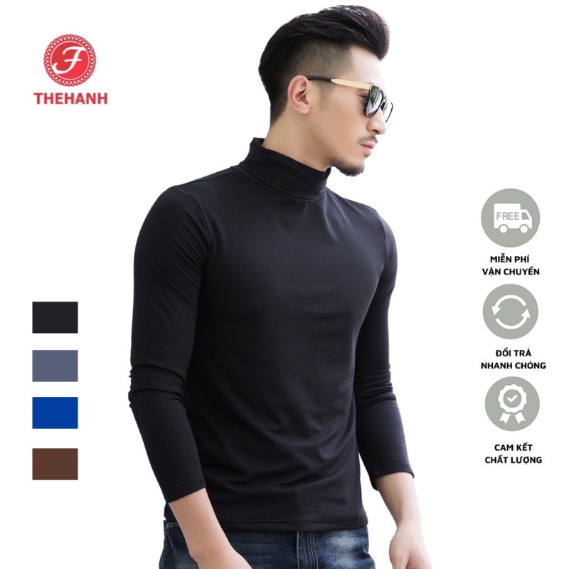 Áo giữ nhiệt nam lót nỉ cổ cao - áo nam dài tay giữ nhiệt