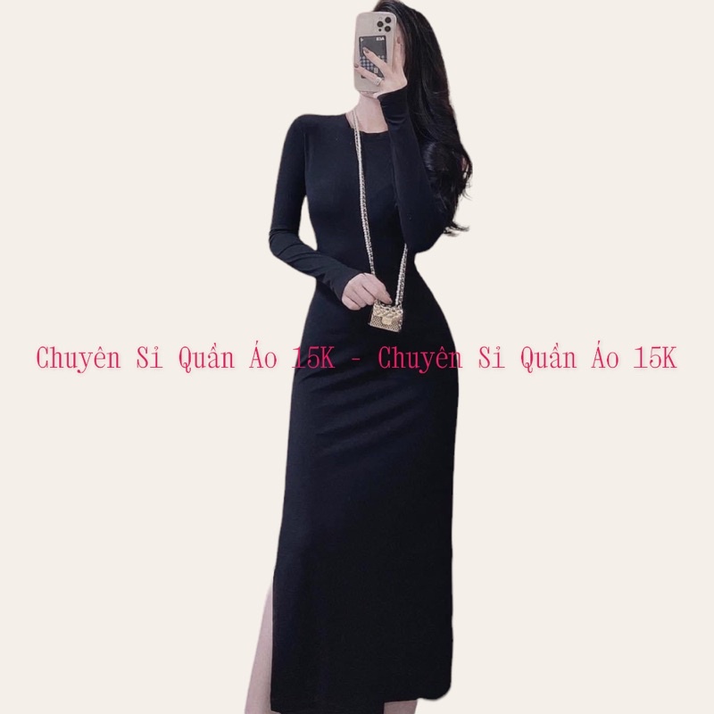 D134 Váy Body tay dài xỏ ngón xẻ 2 tà Topshop VNXK
