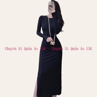 D134 váy body tay dài xỏ ngón xẻ 2 tà topshop vnxk