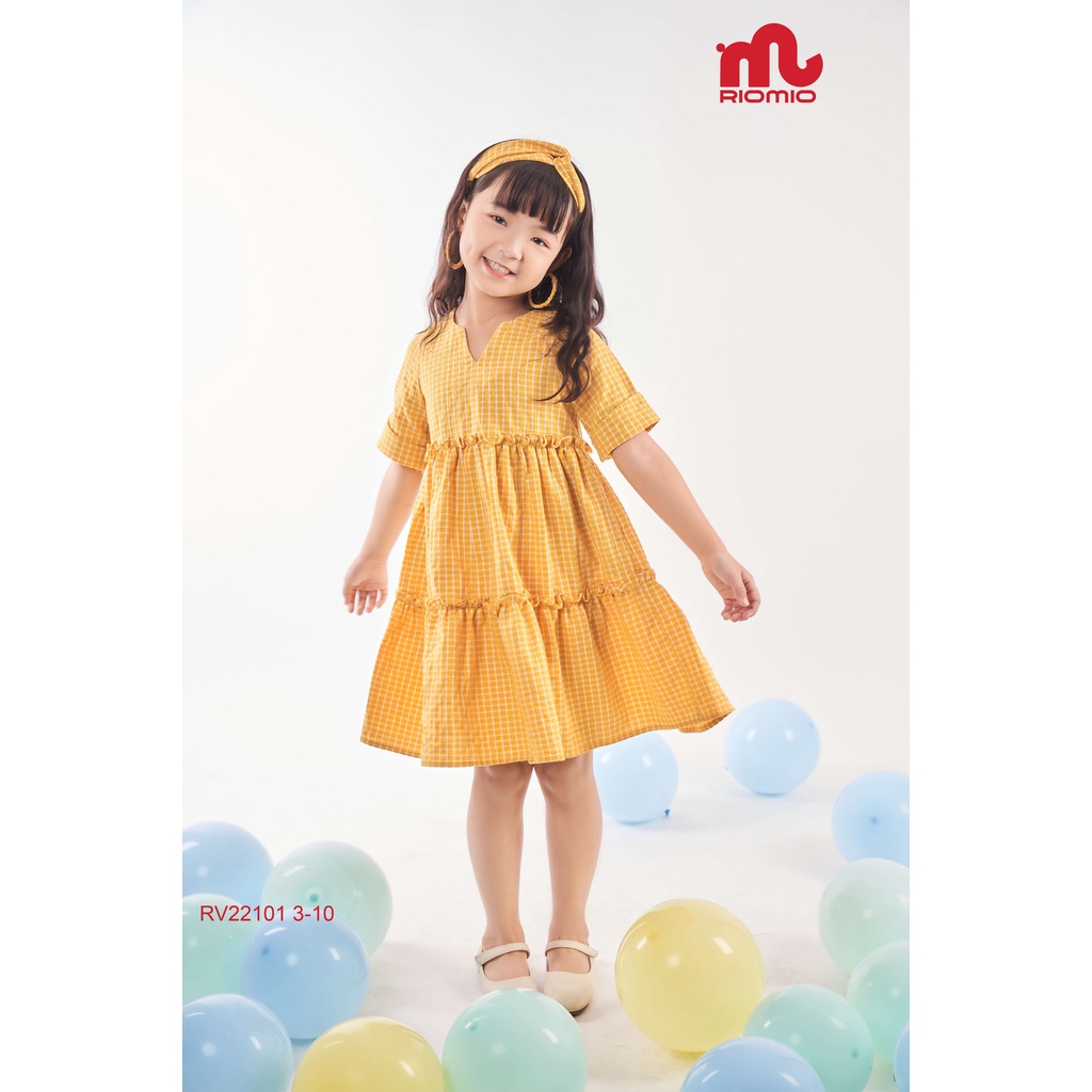 Váy bé gái RIOMIO công chúa, họa tiết kẻ caro, dáng xòe vintage xinh xắn cho bé gái 3-8 tuổi - RV22101