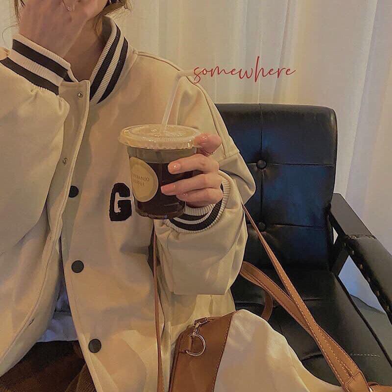 Áo Khoác Bomber Kaki 1 Lớp Unisex Nam Nữ form rộng In chữ G - Zadola fashion