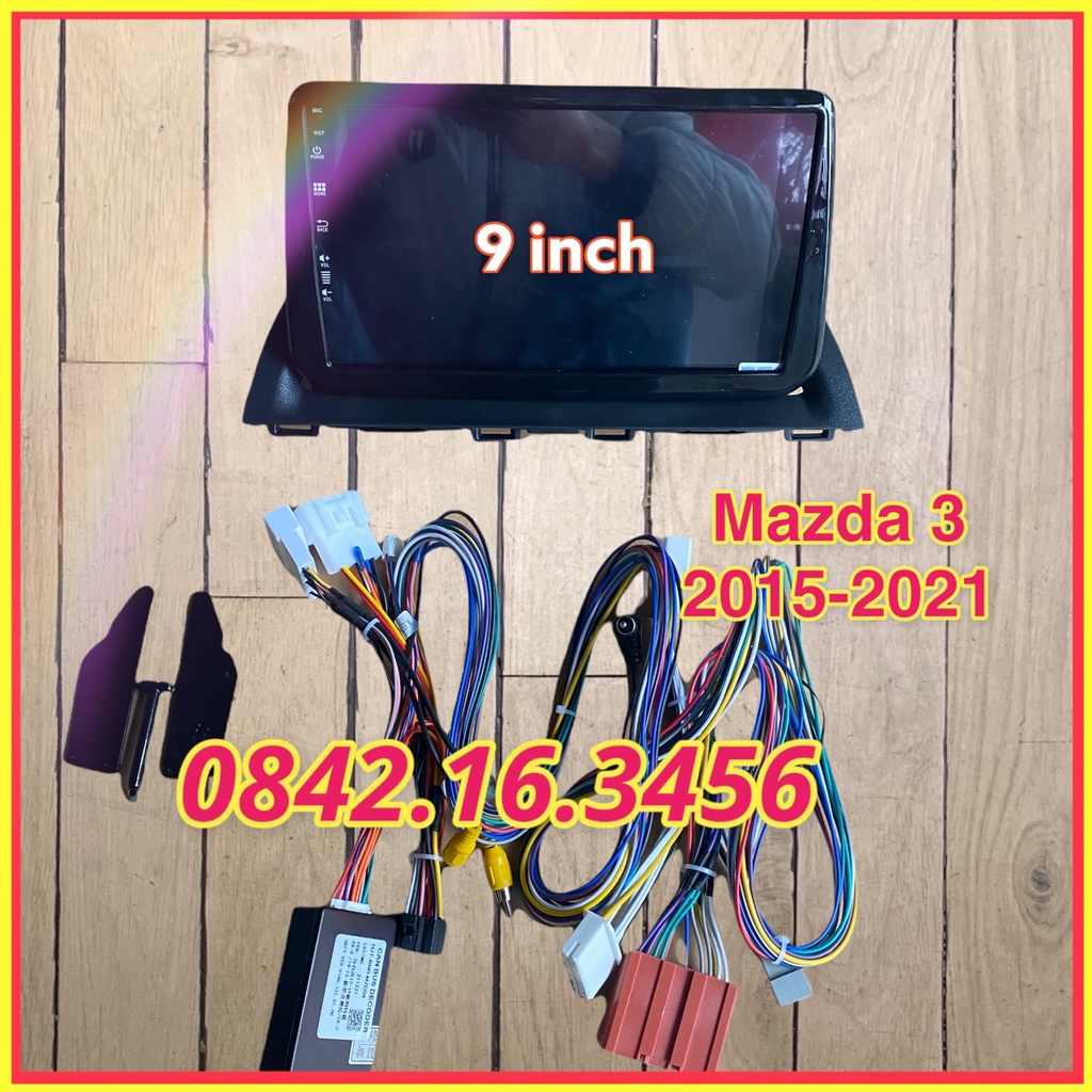 Mặt dưỡng Mazda 3 2015 - 2021, 9 inch kèm jack nguồn zin và canbus theo xe