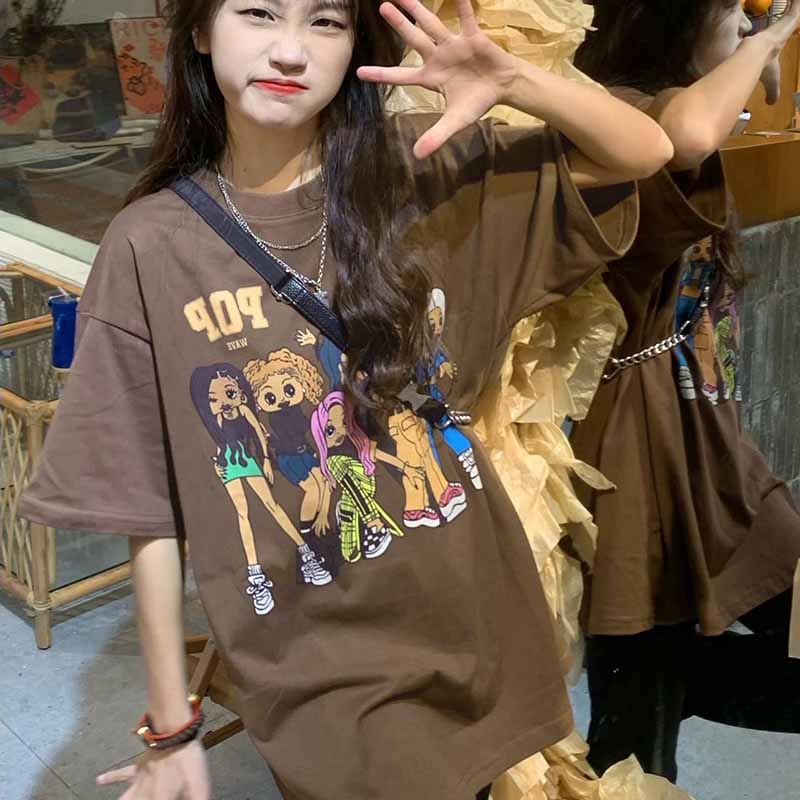 Áo thun HIIXIIVI 100% cotton tay ngắn cổ tròn in hình phong cách Hàn Quốc thời trang mùa hè 2022 cho nữ