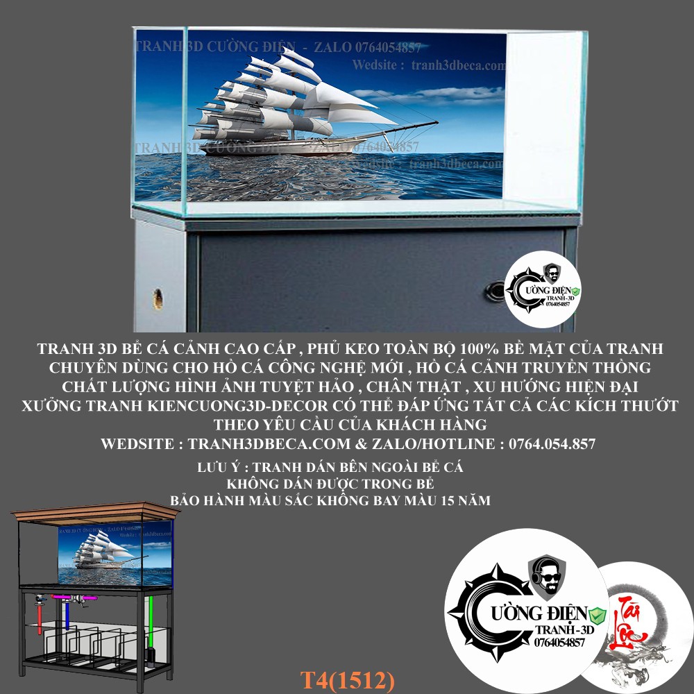 Tranh 3D dán bể cá cảnh - Cường Điện - Nhiều kích thướt