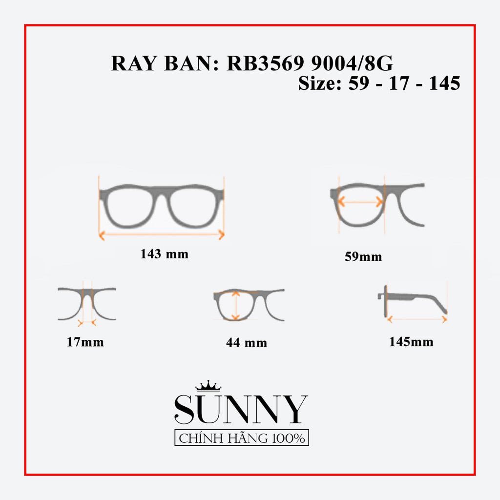 RB3569 9004/8G - - Kính mát thời trang Rayban chính hãng , bảo hành toàn quốc, thiết kế dễ đeo bảo vệ mắt