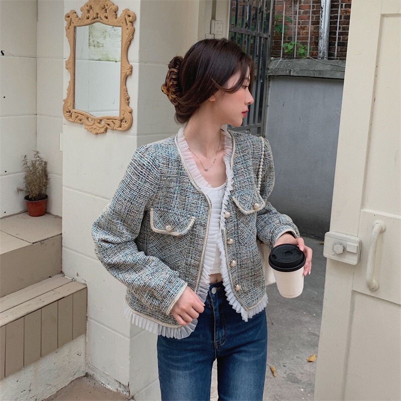 Áo dạ tweed phong cách tiểu thư thu đông hàng quảng châu