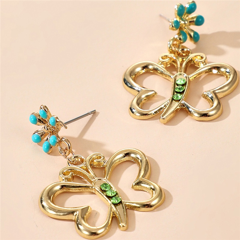 Retro Temperament Jewelry Premium Luxury Zircon Earrings Diamonds Smart Butterfly Flowers Earrings for Women Gift