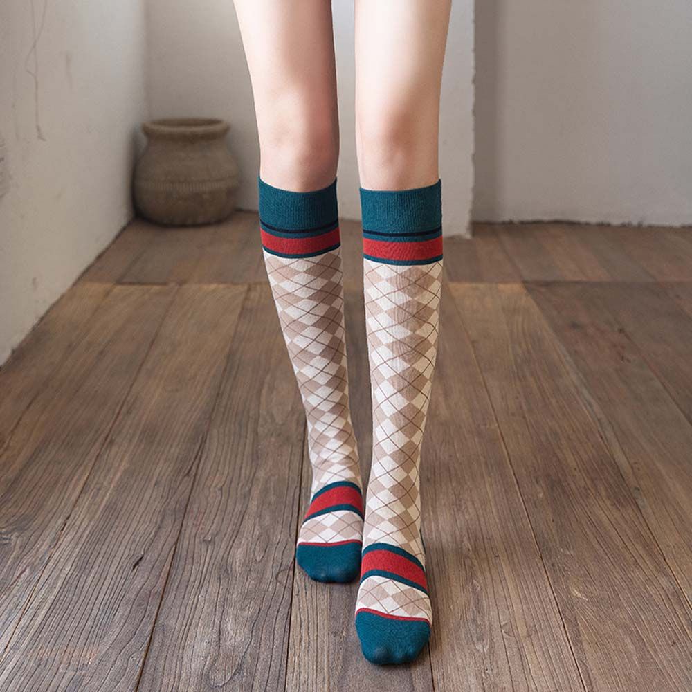 Vớ ống dài co giãn thoải mái in họa tiết caro phong cách Lolita dễ thương cho nữ