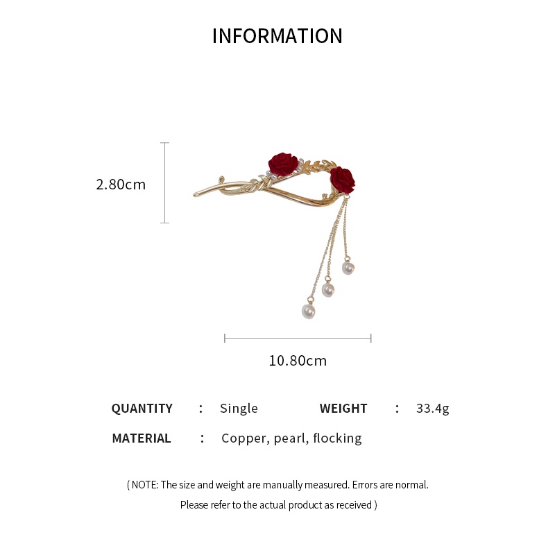 Kẹp Tóc Đính Hoa Hồng Ngọc Trai Giả Phong Cách Hàn Quốc Cho Nữ