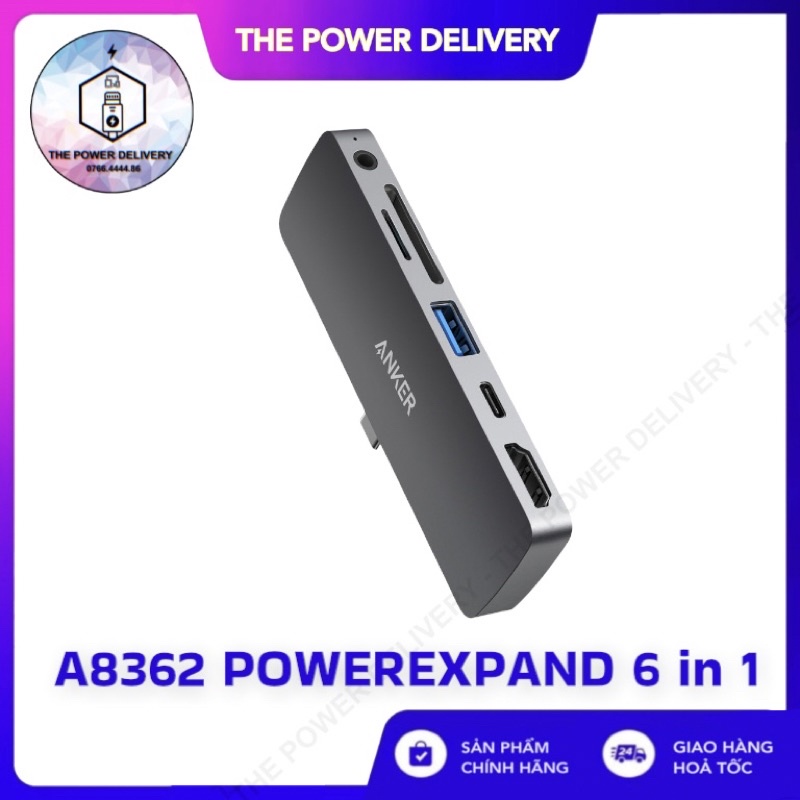 Bộ chia cổng Anker PowerExpand Direct 6 trong 1 USB-C PD Media Hub A8362 - Bảo hành 6 tháng