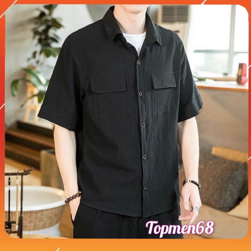 Áo sơ mi đũi nam, cổ tàu-cổ bẻ, ngăn tay, chất đũi thoáng mát, thời trang topmen68 | BigBuy360 - bigbuy360.vn