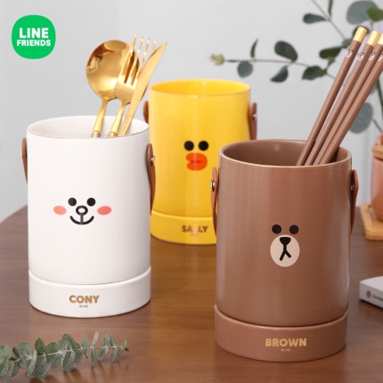 Line Friends Ống cắm đũa, thìa, dĩa Brown, Cony, Sally bằng gốm sứ chất lượng cao( ảnh thật)