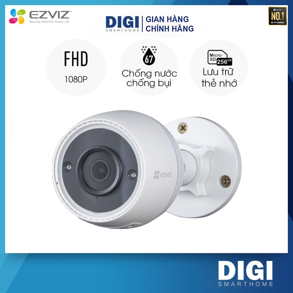 [DIGI] Camera Wifi Ngoài Trời EZVIZ C3TN (Mẫu Mới Thay C3WN 2MP) - 1080P Siêu Nét Chống Nước Tuyệt Đối, Bảo Hành 2 Năm