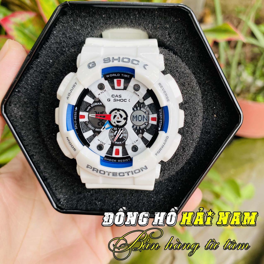 Đồng hồ nam G-Shock Hải Nam GA120 Màu Trắng Xanh,Mặt 46mm,dây cao  su thể thao nam nữ.