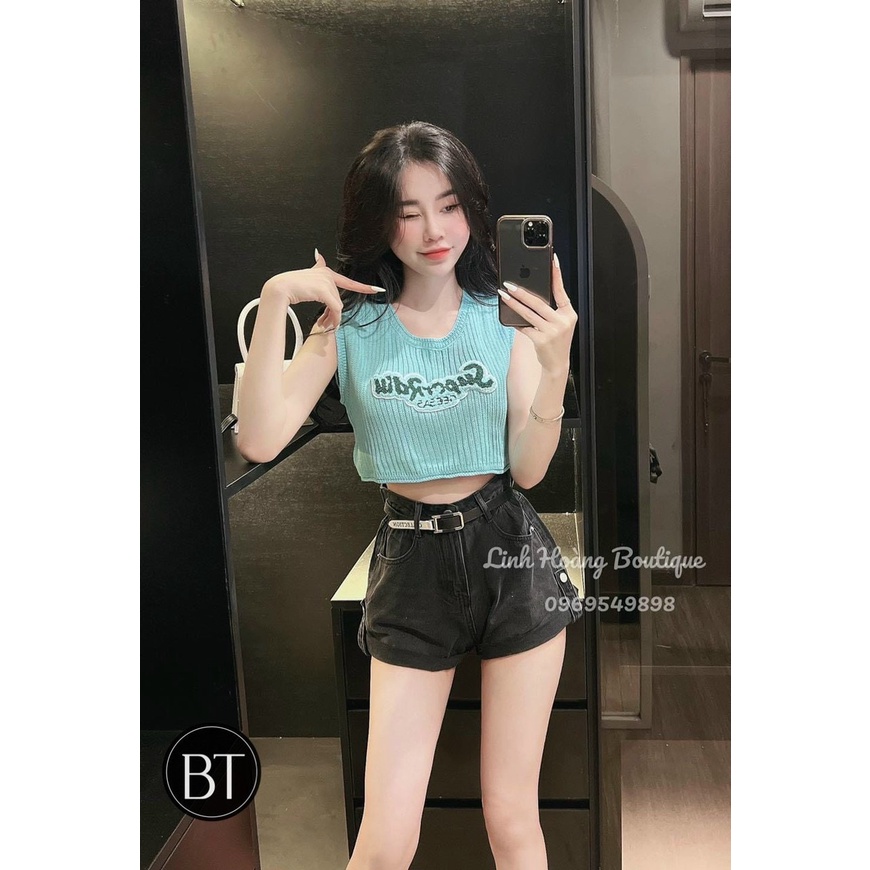 Áo len croptop sát nách chữ nổi nhiều màu tươi sáng