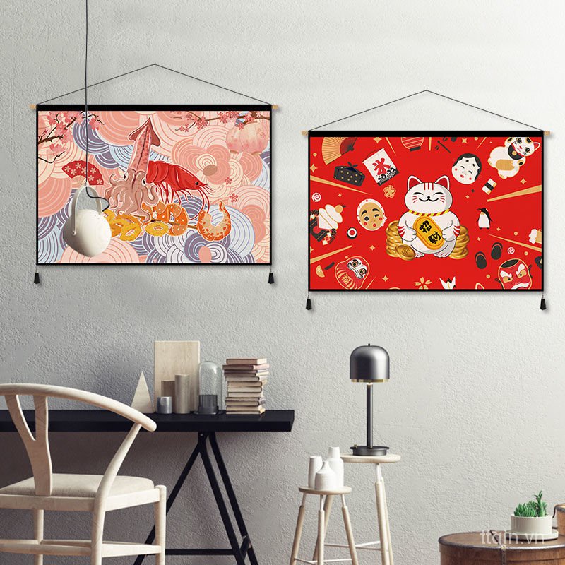 Tranh vải treo tường trang trí nhà hàng sushi phong cách Nhật Bản