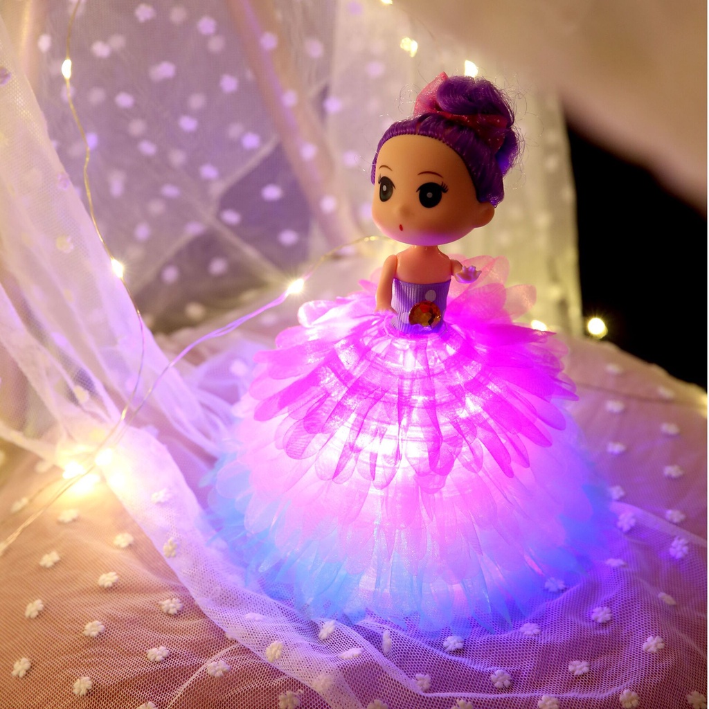 Đồ chơi trẻ em búp bê barbie siêu dễ thương có đèn LED phát sáng HOT 2021, đèn ngủ búp bê chibi trang trí