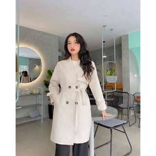 Trench coat tay cài kem