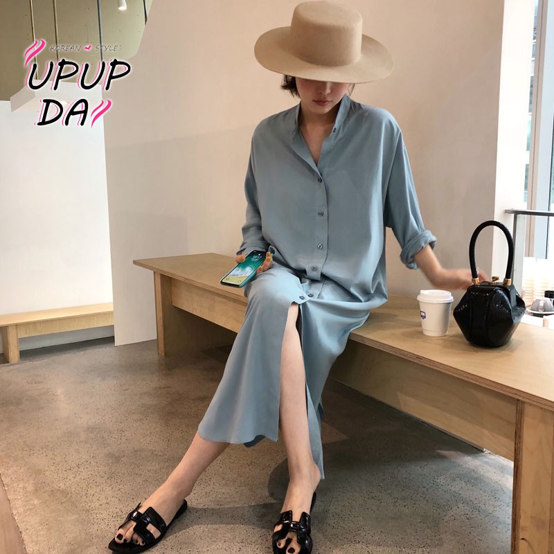 Đầm Sơ Mi Nữ Tay Dài Cổ Đứng