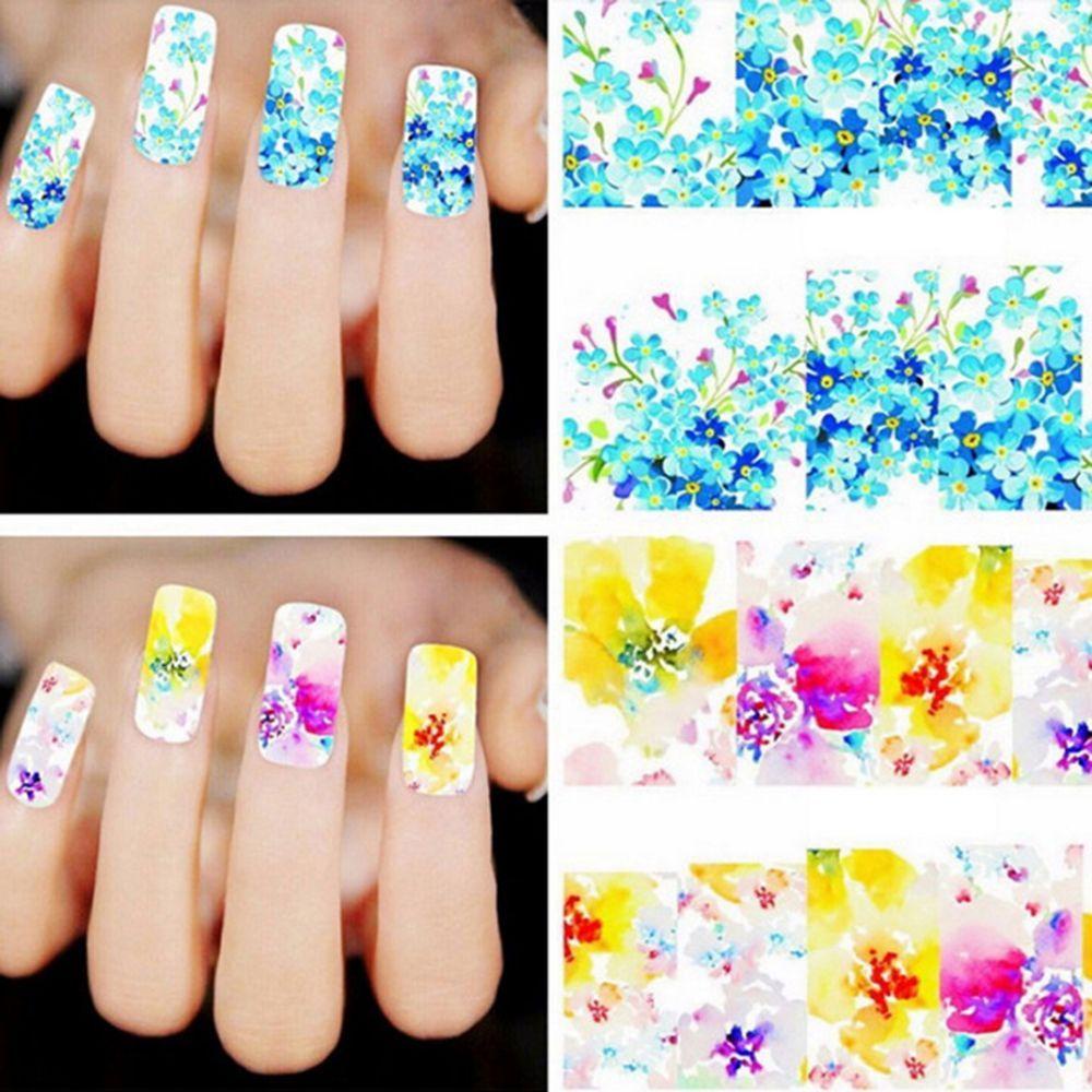 Set 50 Tấm Nhãn Dán Acrylic Hình Xăm Họa Tiết Hoa Trang Trí Móng Tay Tạm Thời DIY