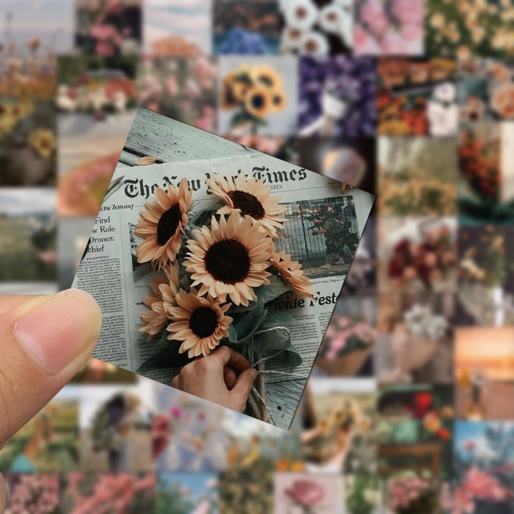 Bộ 52 miếng sticker dán trang trí laptop đàn guitar chống nước họa tiết hoa xinh xắn