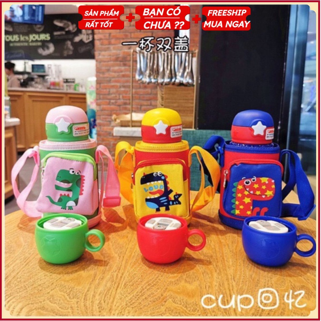 Bình giữ nhiệt trẻ em hàn quốc 3 trong 1 ( tặng túi đeo và 2 nắp ) .
