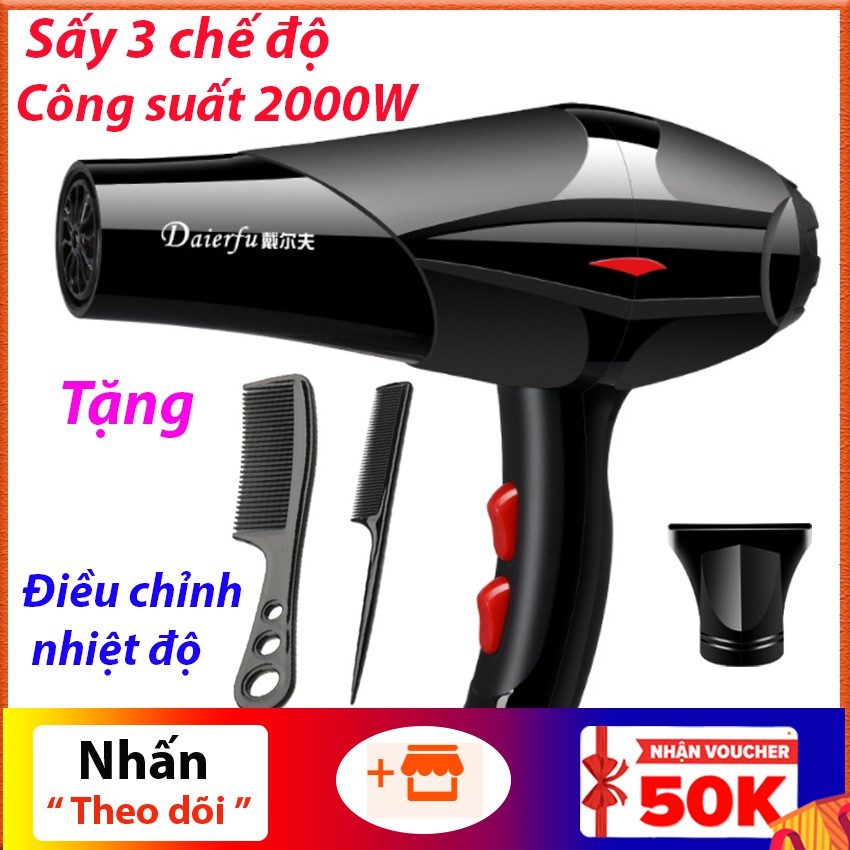 Máy Sấy Tóc Daierfu Công Suất 2000W Có 2 chế độ sấy bảo vệ tóc, Tặng Kèm 2 Phụ Kiện (Bảo Hành - Đổi Mới 1-1)