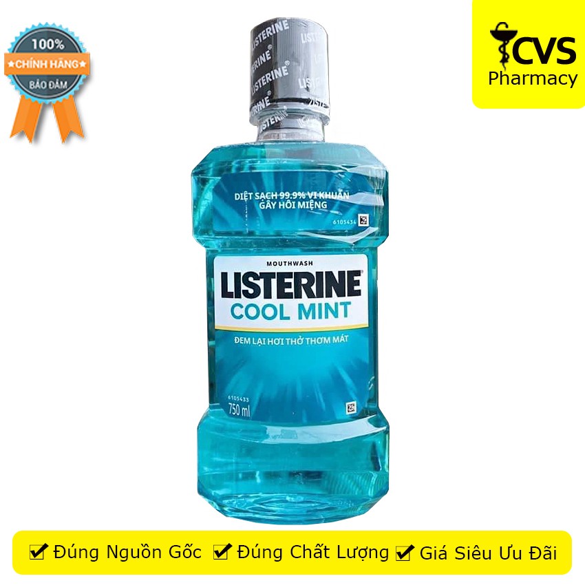 Nước súc miệng diệt khuẩn Listerine Cool Mint (750ml) - Hương bạc hà mát lạnh - cvspharmacy