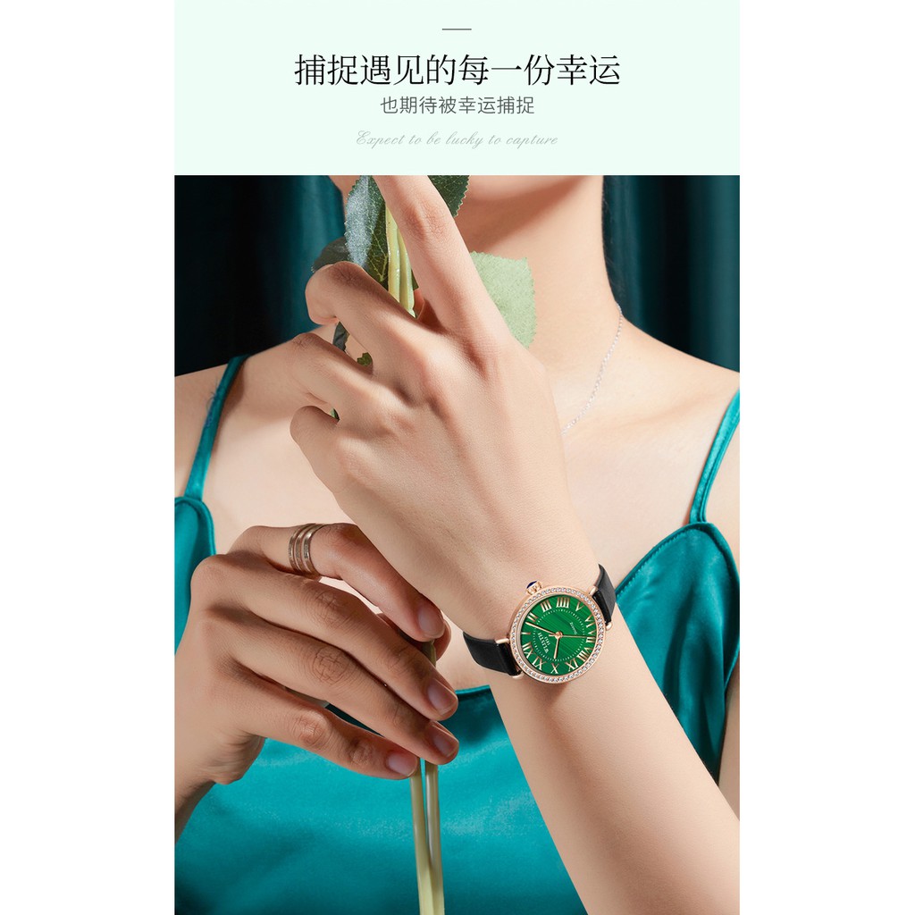 Đồng hồ nữ dây da, đồng hồ đeo tay nữ chính hãng WLISTH mặt tròn viền đá cao cấp, sang trọng, thời trang siêu hot