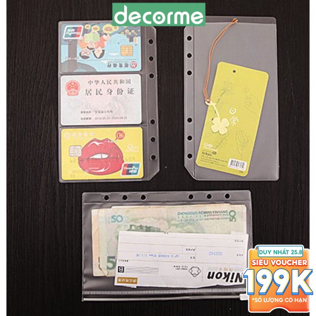 Túi zip pvc phụ kiện sổ còng planner A4 B5 A5 A6 A7 bìa thẻ sổ còng Decorme