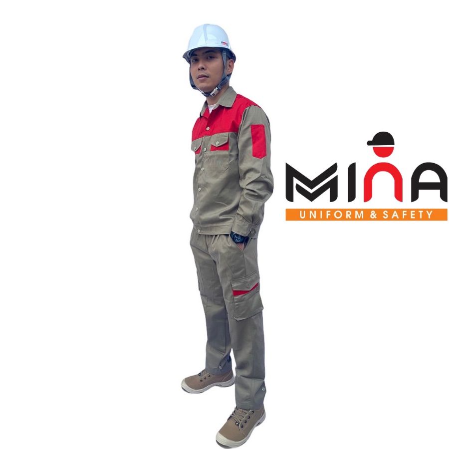 quần áo bảo hộ lao động ghi đất phối đỏ Mina safety