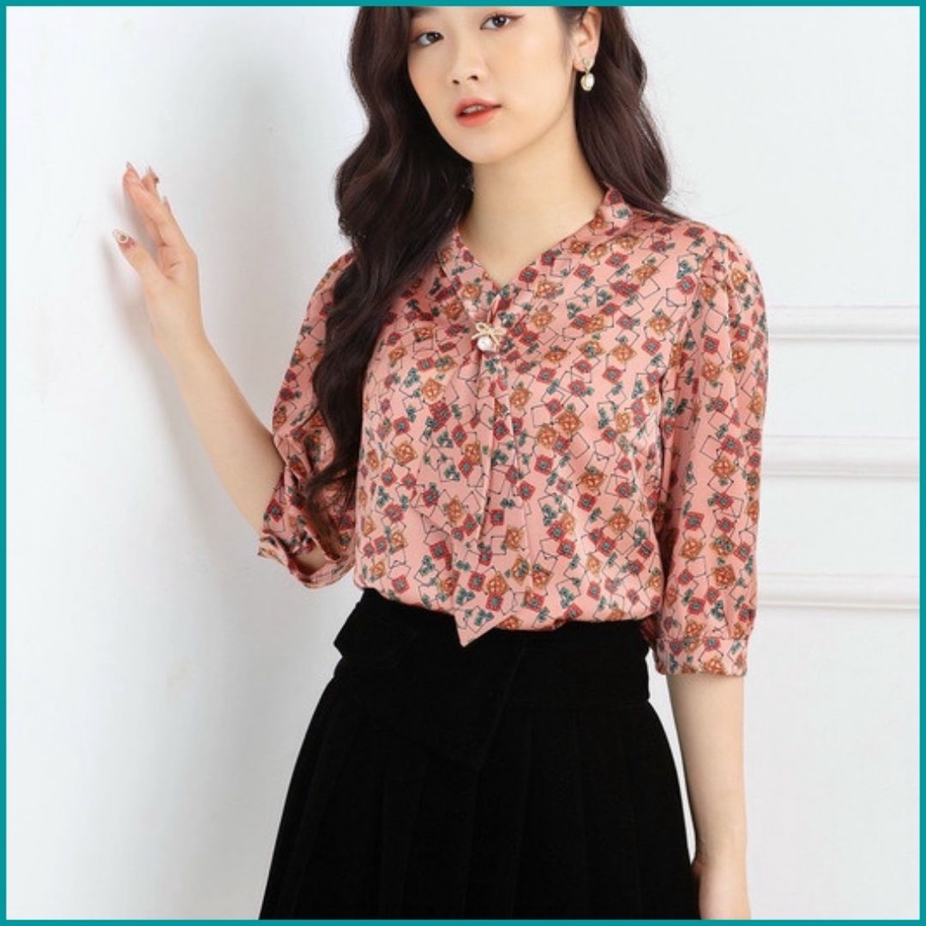 Áo sơ mi họa tiết ngắn tay, sơ mi lụa đẹp kiểu dáng văn phòng lịch sự sang trọng. SM04 NaiSoc Boutique