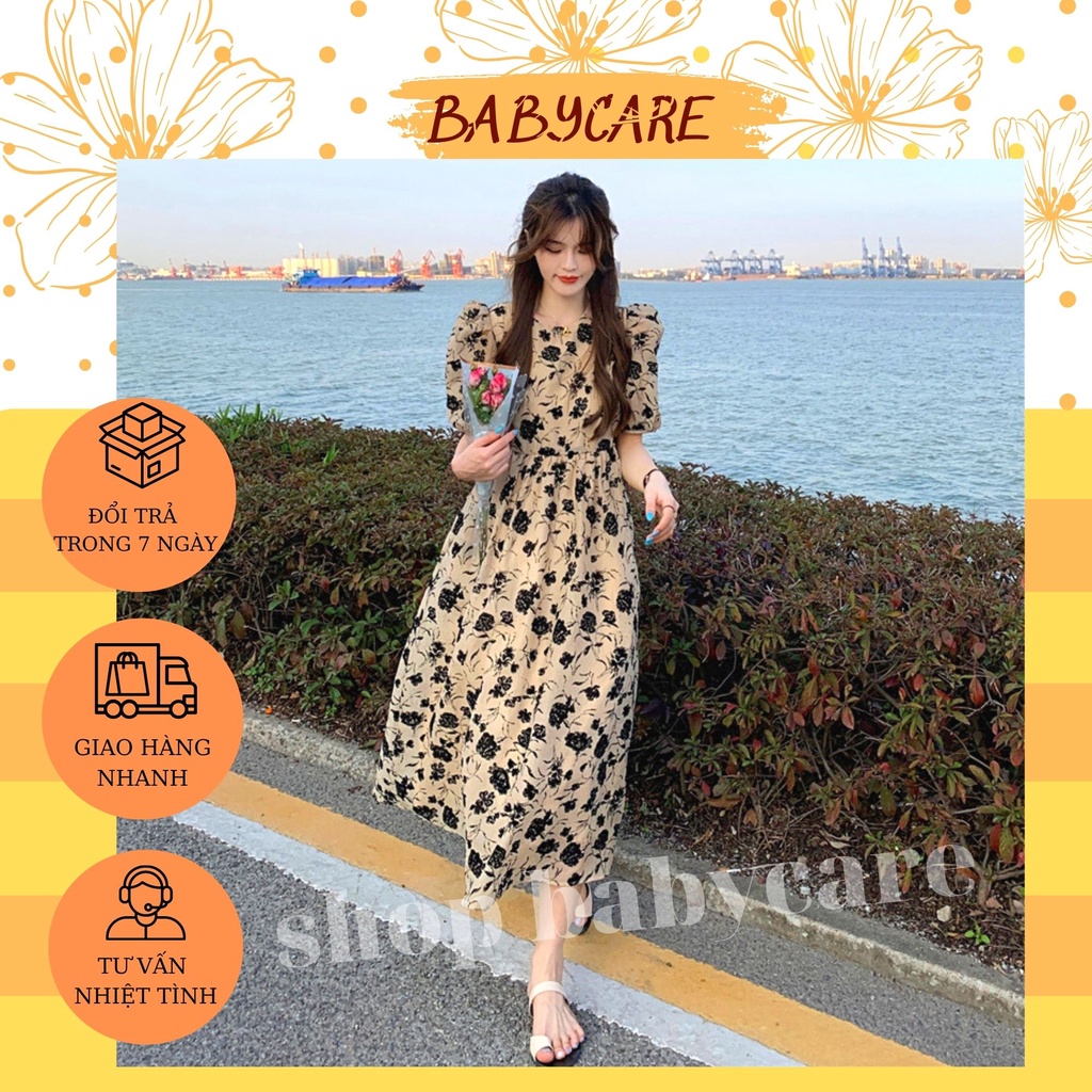 VÁY BẦU ĐẸP DÁNG DÀI THIẾT KẾ TAY PHỒNG - ĐẦM BẦU BABYDOLL HOA TRẺ TRUNG CHO MẸ BẦU