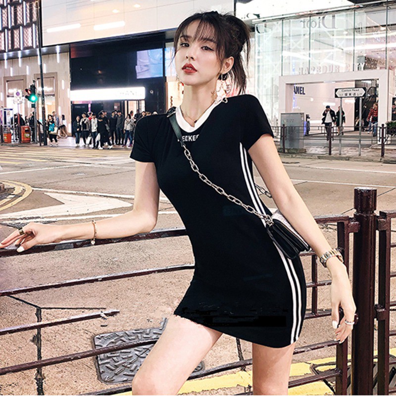 Đầm tay ngắn hoạ tiết kẻ sọc thời trang mùa hè cho phái nữ