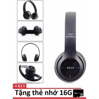 TAI BLUETOOTH P47 CHỤP TAI - ÂM THANH CỰC CHUẨN ĐEN KÈM THẺ NHỚ 16G