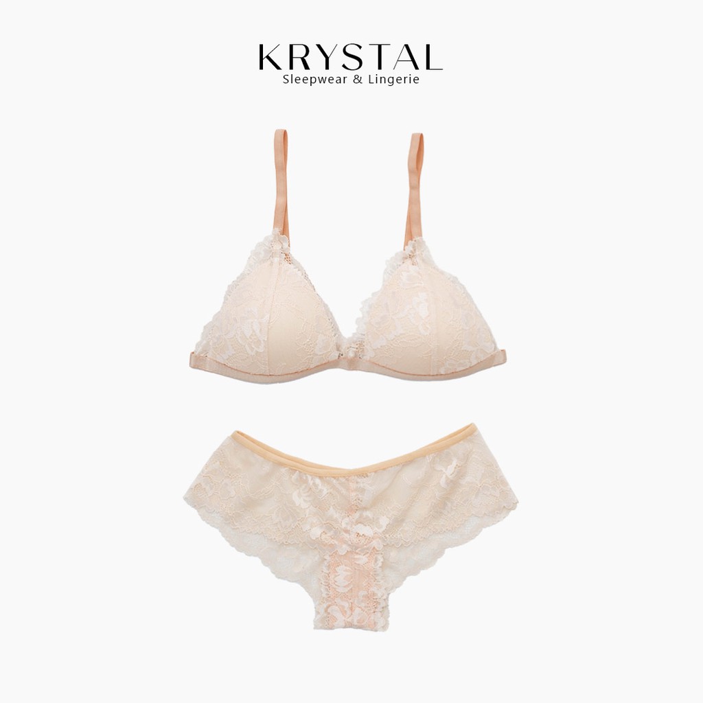 Bộ đồ lót ren không gọng mút mỏng màu Nude quần Basic KRYSTAL KB51